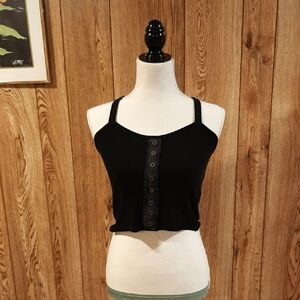 🥀NWT POL Black Stretchy Cross-Back Cropped Tank (L)🥀